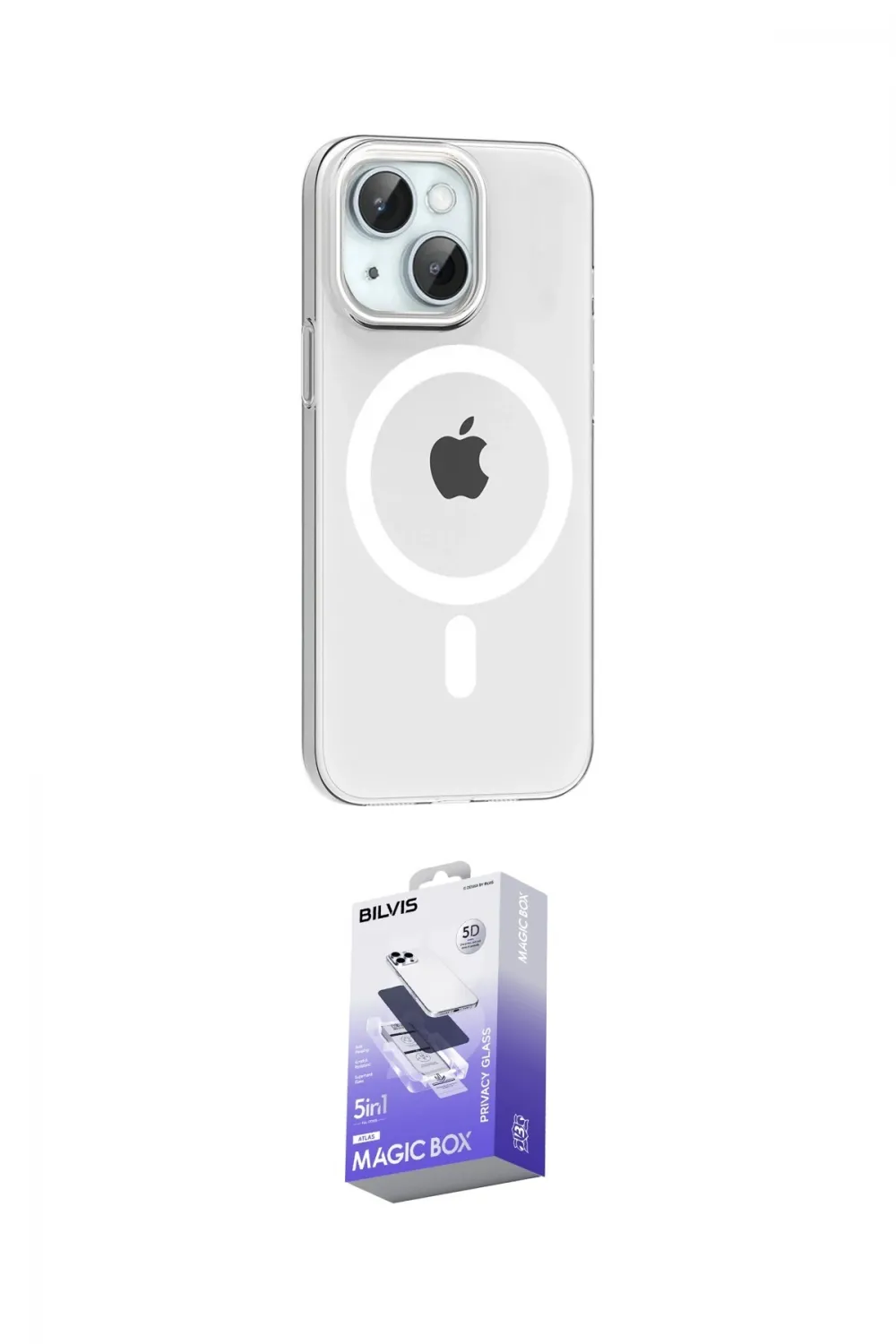 ieg™ iPhone 14 Kılıf Pusula Form Özel Seri - Siyah Bilvis 5in1 5D Magic Hayalet Cam Ekran Koruyucu