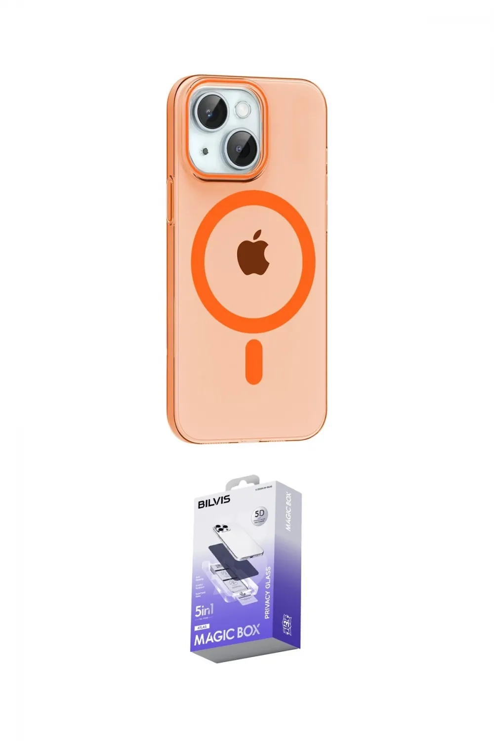 ieg™ iPhone 14 Kılıf Pusula Form Özel Seri - Siyah Bilvis 5in1 5D Magic Hayalet Cam Ekran Koruyucu