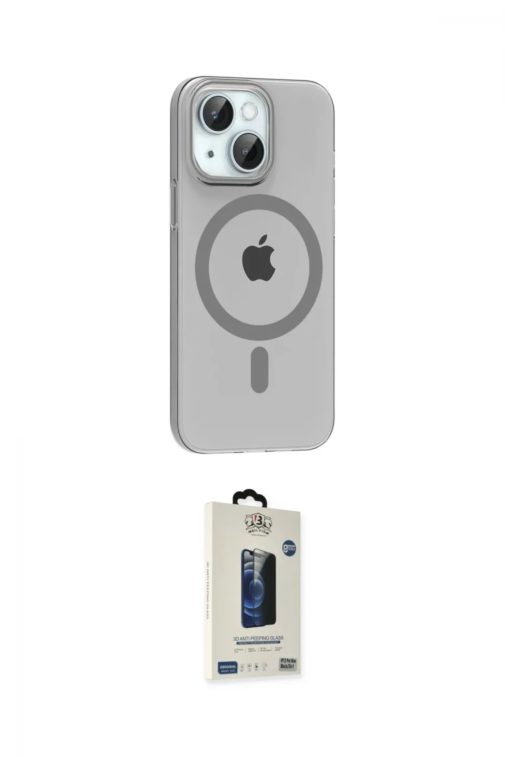 ieg™ iPhone 14 Kılıf Pusula Form Özel Seri - Siyah Bilvis Hayalet Cam Ekran Koruyucu