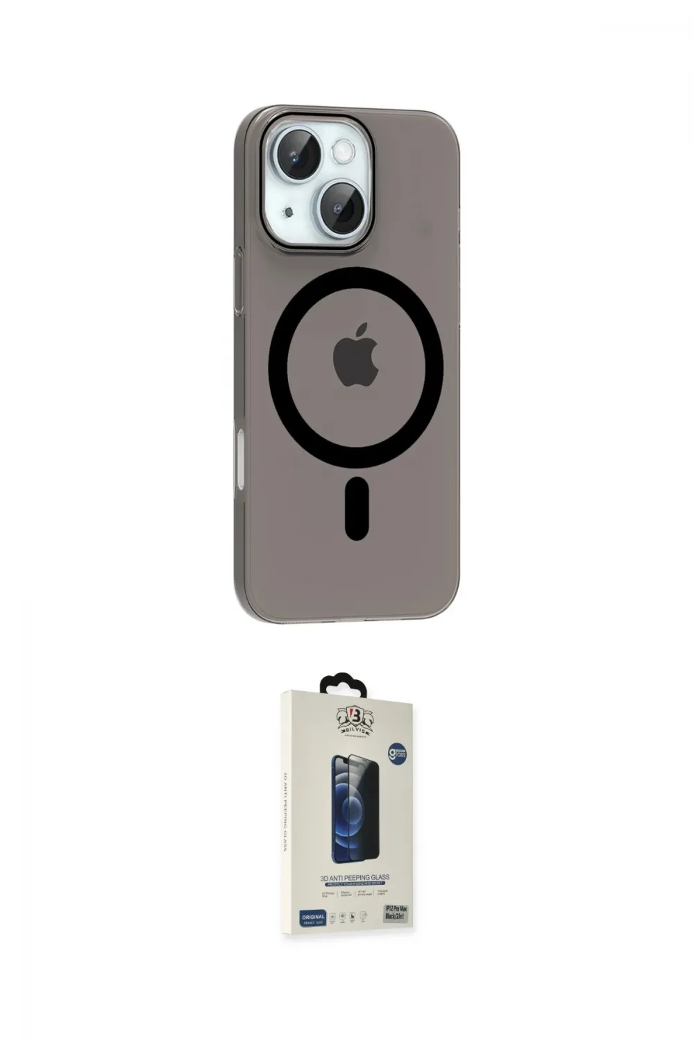 ieg™ iPhone 14 Kılıf Pusula Form Özel Seri - Siyah Bilvis Hayalet Cam Ekran Koruyucu