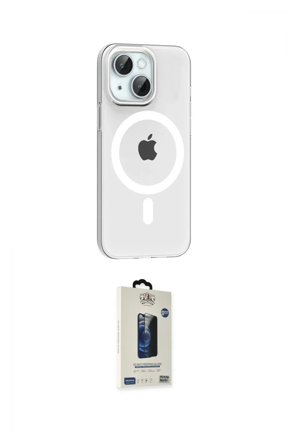 ieg™ iPhone 14 Kılıf Pusula Form Özel Seri - Siyah Bilvis Hayalet Cam Ekran Koruyucu