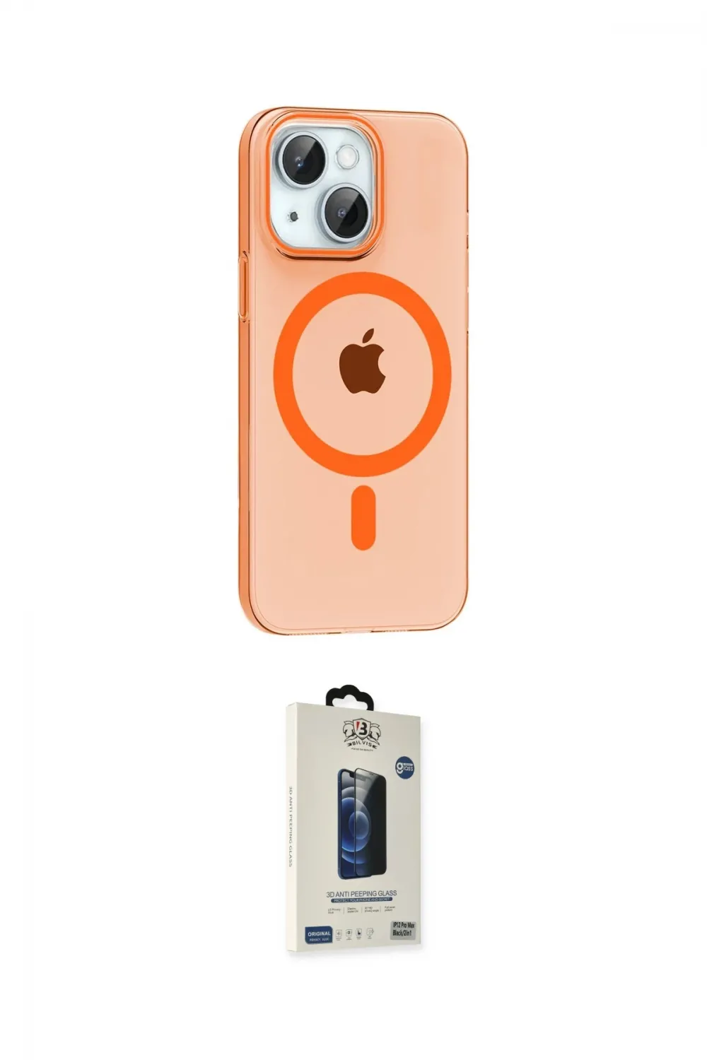 ieg™ iPhone 14 Kılıf Pusula Form Özel Seri - Siyah Bilvis Hayalet Cam Ekran Koruyucu