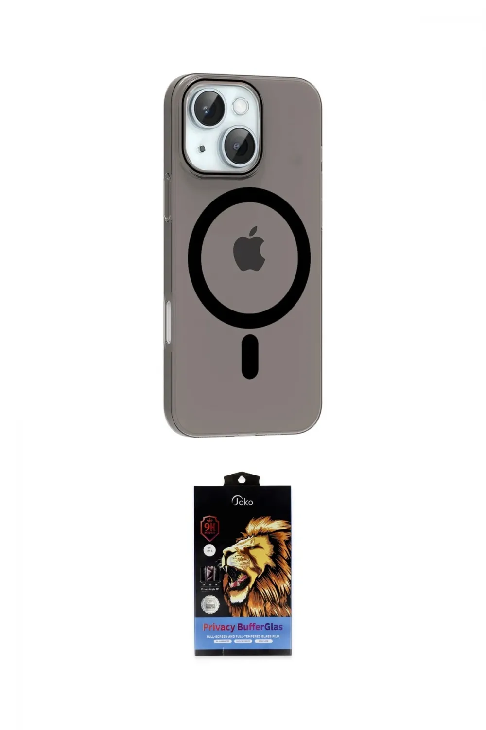 ieg™ iPhone 14 Kılıf Pusula Form Özel Seri - Siyah Buffer Hayalet Cam Ekran Koruyucu