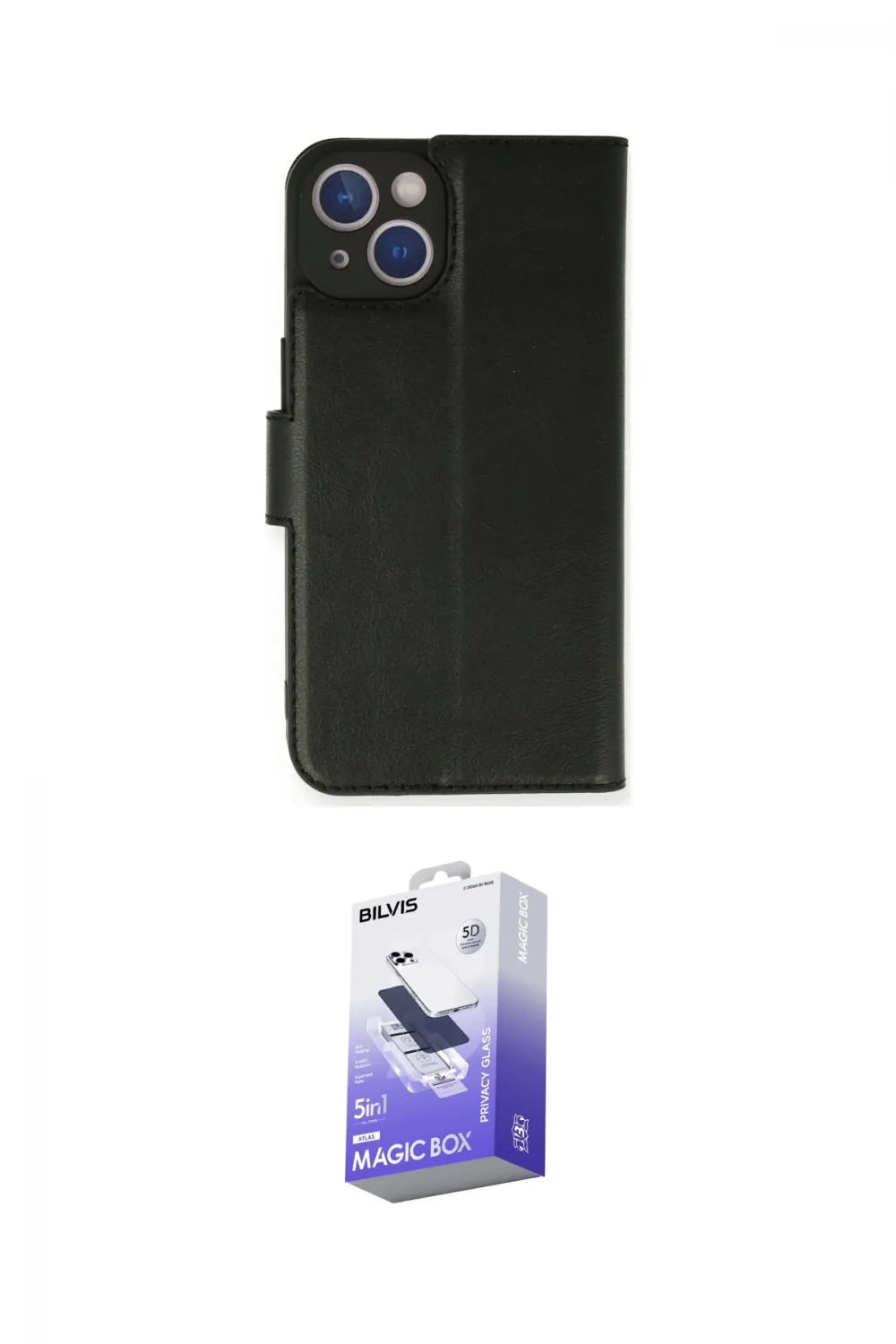 ieg™ iPhone 14 Kılıf Siluet Işık Serisi - Siyah Bilvis 5in1 5D Magic Hayalet Cam Ekran Koruyucu