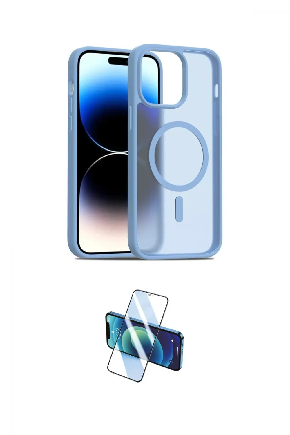 ieg™ iPhone 14 Kılıf Siluet Minimal Prime - Siyah 3D Antistatik Cam Ekran Koruyucu