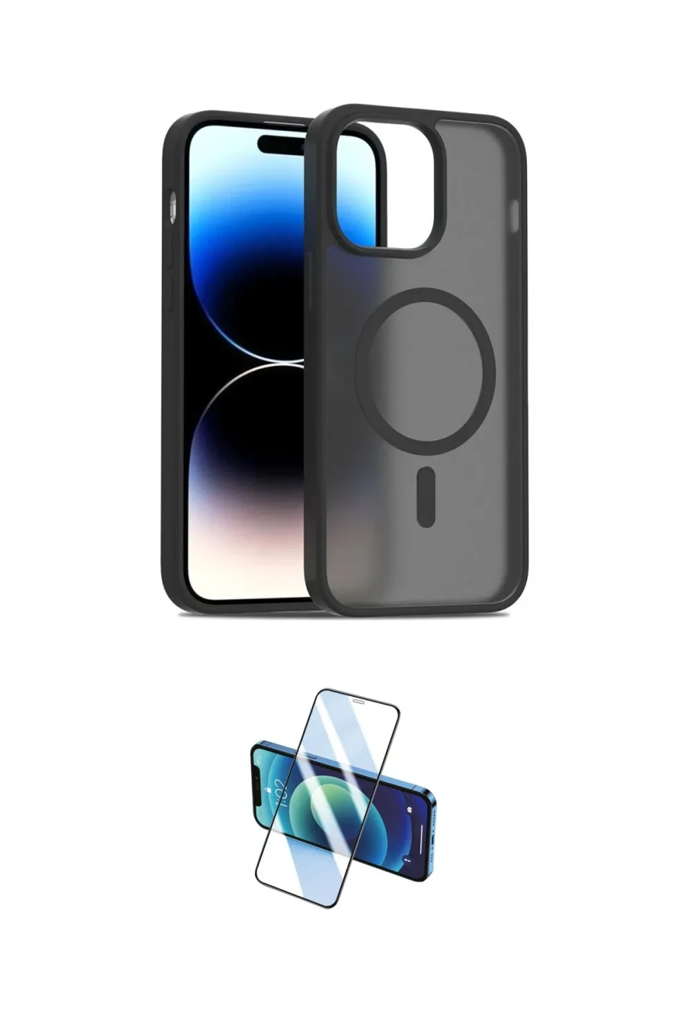 ieg™ iPhone 14 Kılıf Siluet Minimal Prime - Siyah 3D Antistatik Cam Ekran Koruyucu