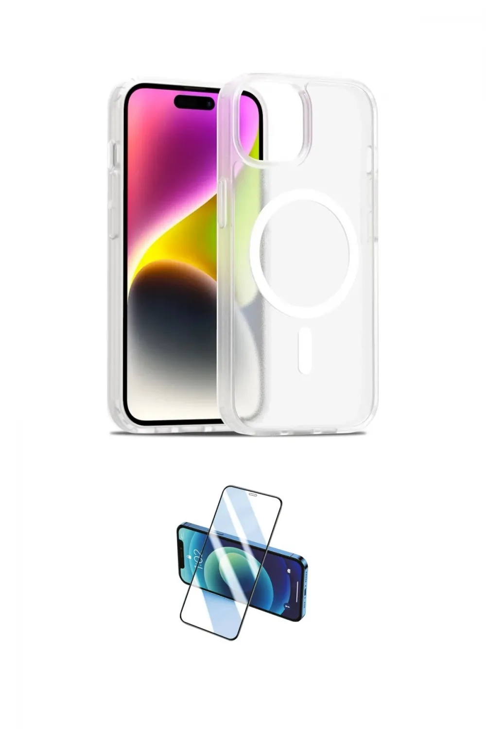 ieg™ iPhone 14 Kılıf Siluet Minimal Prime - Siyah 3D Antistatik Cam Ekran Koruyucu