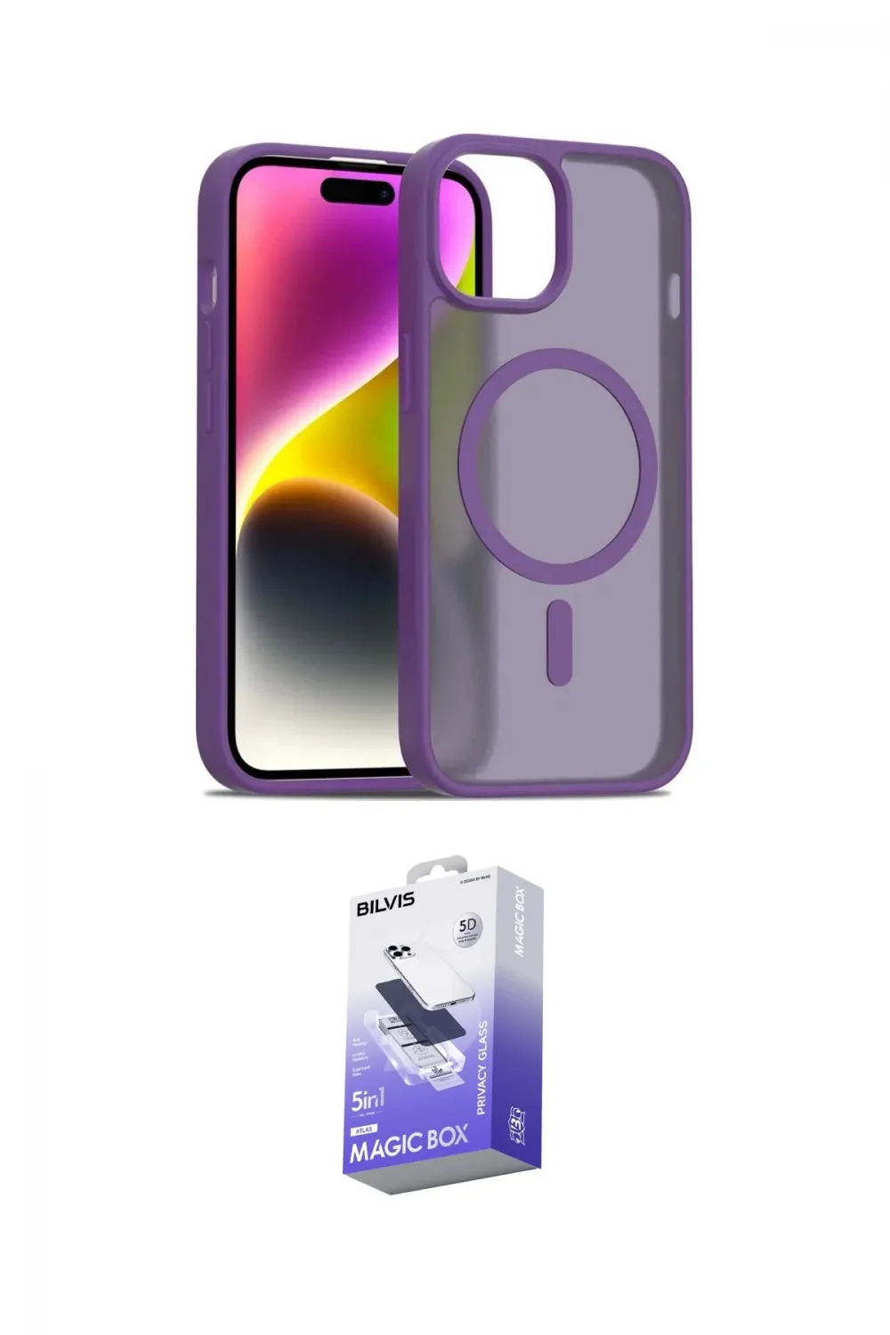 ieg™ iPhone 14 Kılıf Siluet Minimal Prime - Siyah Bilvis 5in1 5D Magic Hayalet Cam Ekran Koruyucu