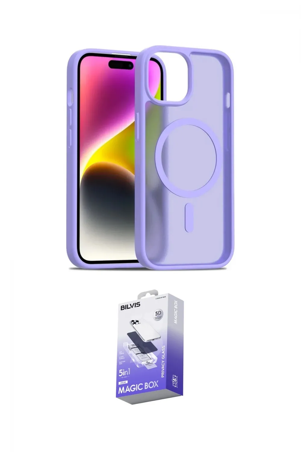 ieg™ iPhone 14 Kılıf Siluet Minimal Prime - Siyah Bilvis 5in1 5D Magic Hayalet Cam Ekran Koruyucu