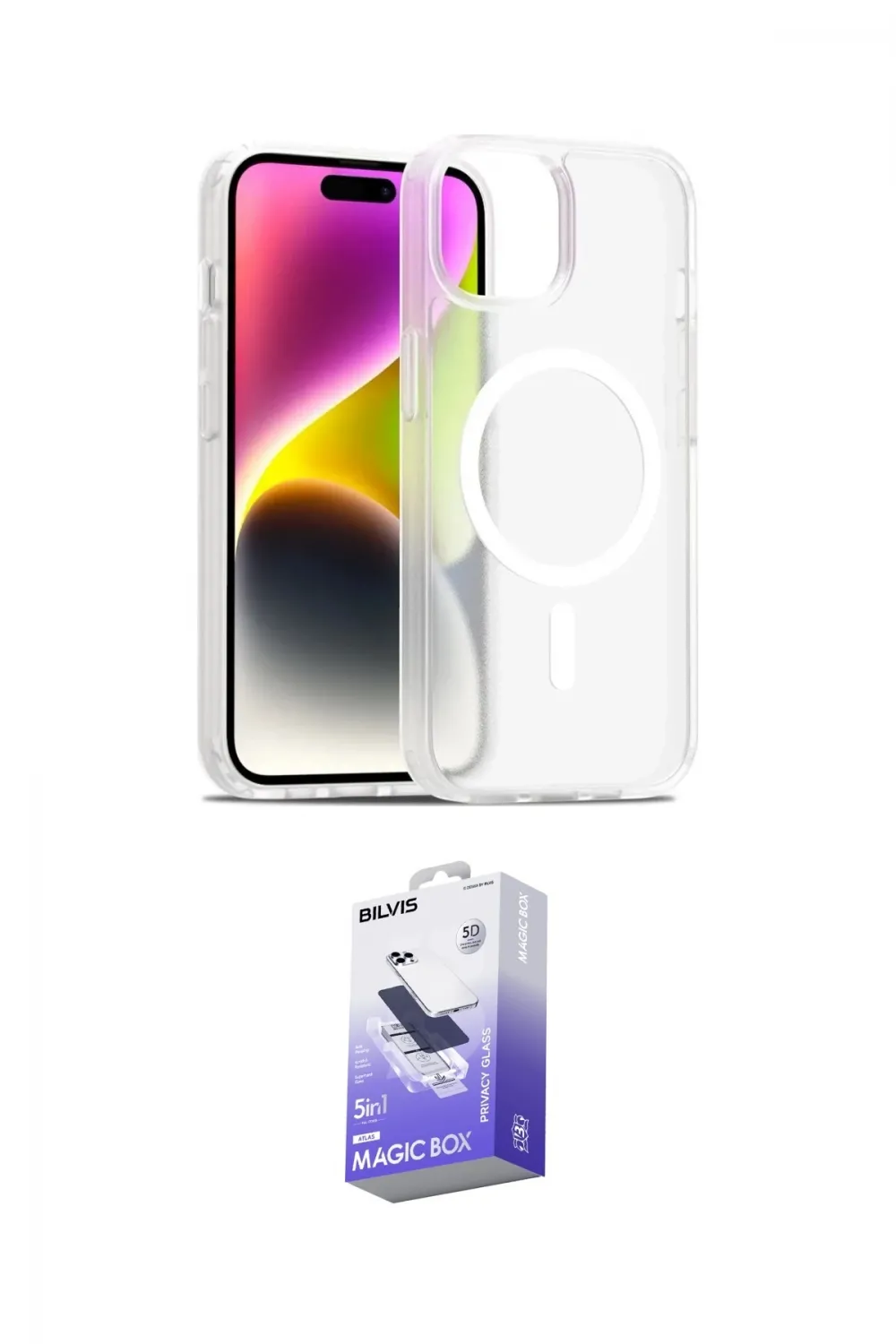 ieg™ iPhone 14 Kılıf Siluet Minimal Prime - Siyah Bilvis 5in1 5D Magic Hayalet Cam Ekran Koruyucu