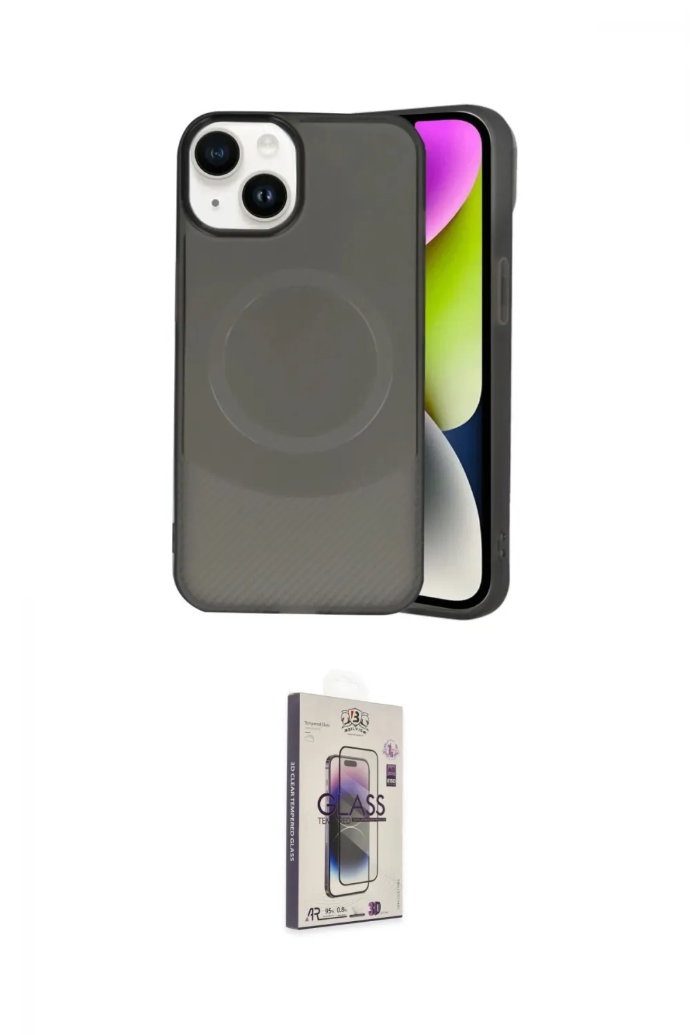 ieg™ iPhone 14 Kılıf Ufuk Serisi - Siyah Bilvis 3D Cam Ekran Koruyucu