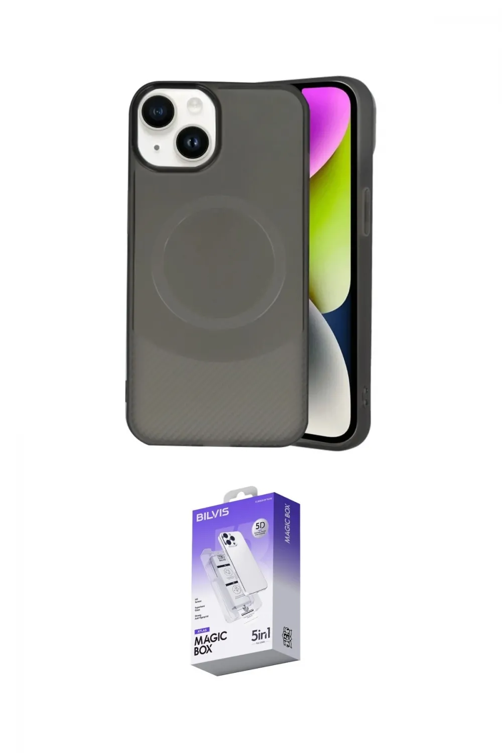 ieg™ iPhone 14 Kılıf Ufuk Serisi - Siyah Bilvis 5in1 3D Magic Cam Ekran Koruyucu