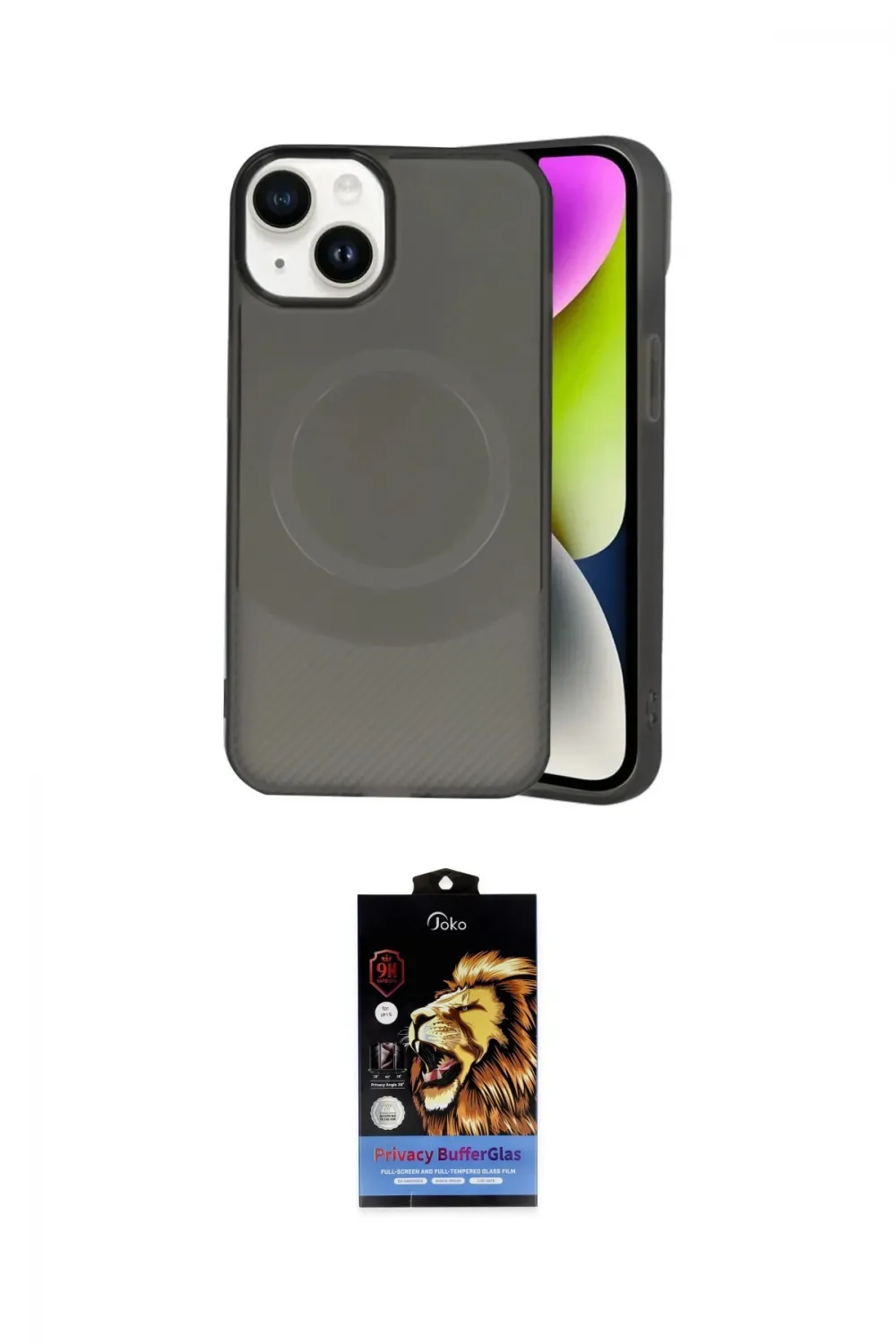 ieg™ iPhone 14 Kılıf Ufuk Serisi - Siyah Buffer Hayalet Cam Ekran Koruyucu