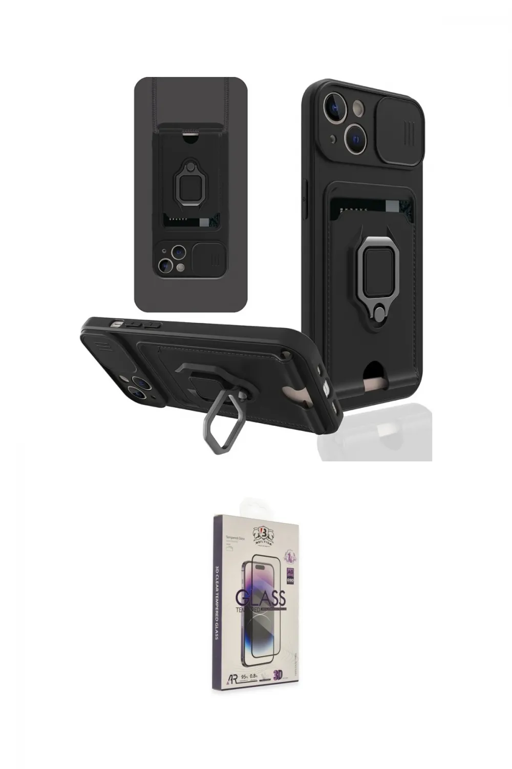 ieg™ iPhone 14 Kılıf Vadi Form Prime - Siyah Bilvis 3D Cam Ekran Koruyucu