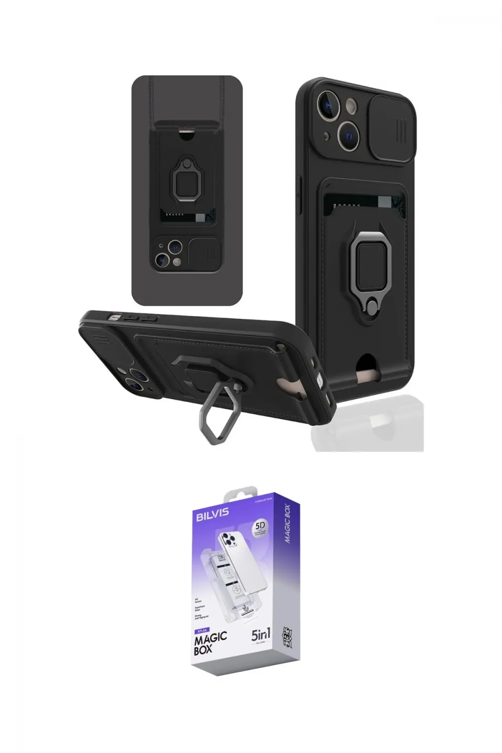 ieg™ iPhone 14 Kılıf Vadi Form Prime - Siyah Bilvis 5in1 3D Magic Cam Ekran Koruyucu