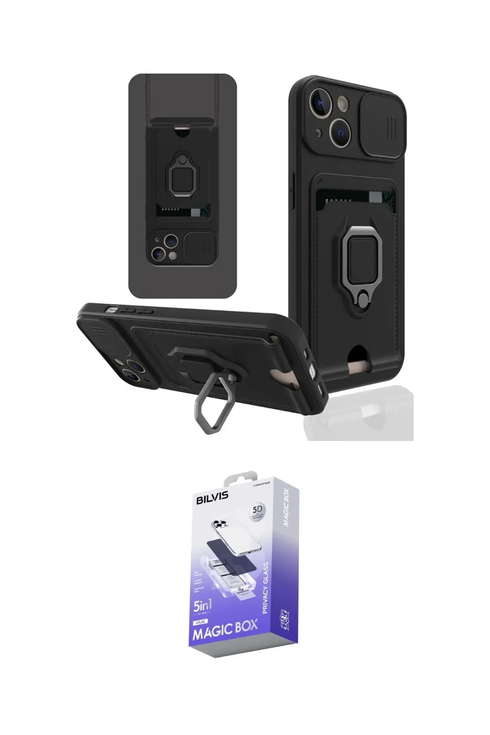 ieg™ iPhone 14 Kılıf Vadi Form Prime - Siyah Bilvis 5in1 5D Magic Hayalet Cam Ekran Koruyucu