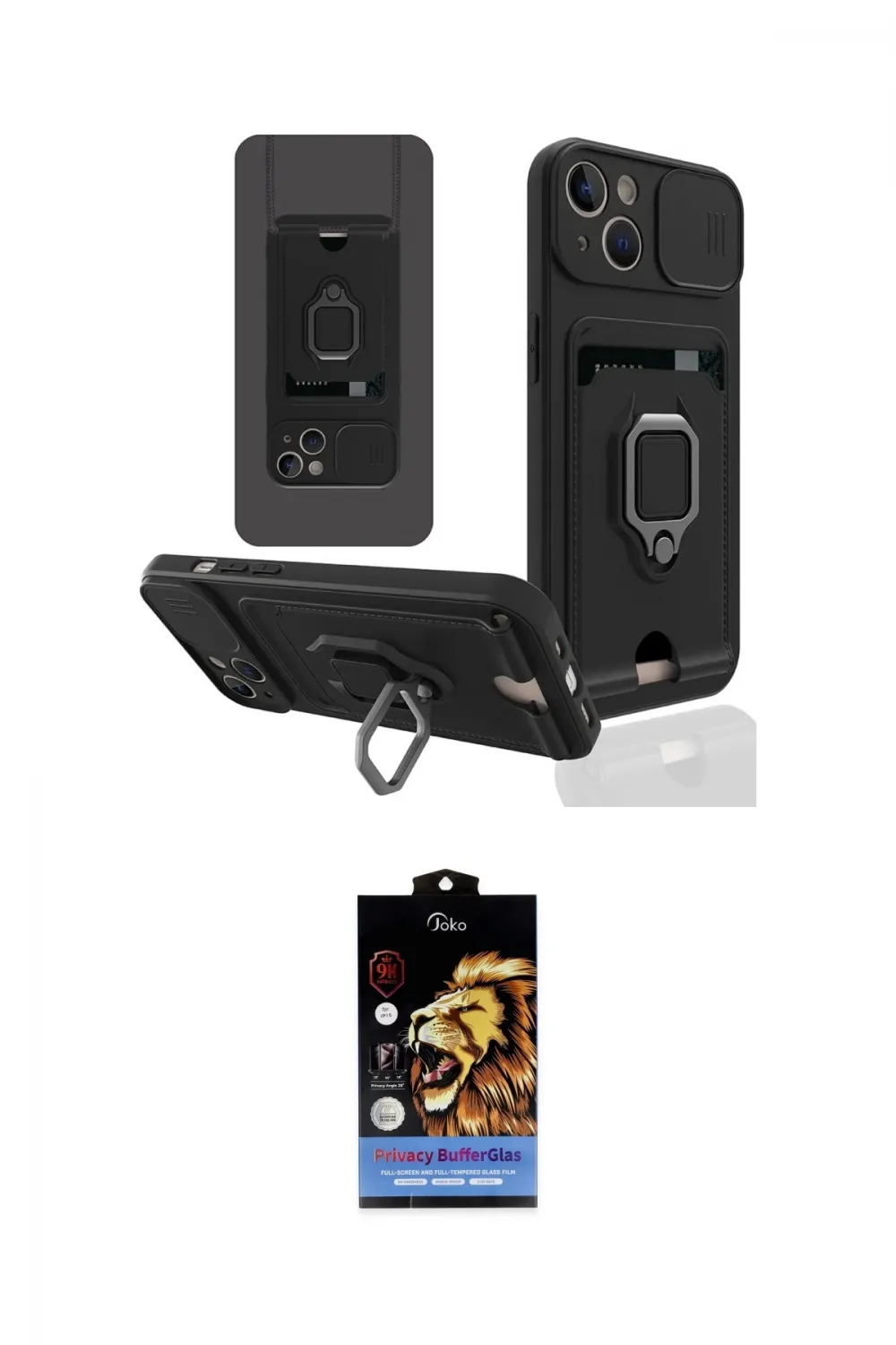 ieg™ iPhone 14 Kılıf Vadi Form Prime - Siyah Buffer Hayalet Cam Ekran Koruyucu