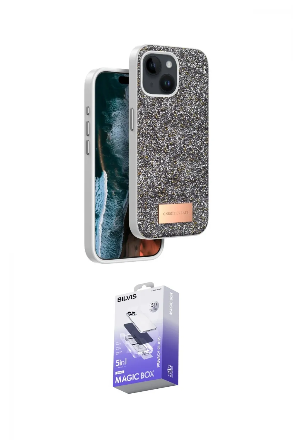 ieg™ iPhone 14 Kılıf Vadi Klasik Serisi - Siyah Bilvis 5in1 5D Magic Hayalet Cam Ekran Koruyucu
