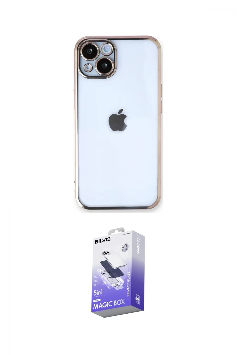 ieg™ iPhone 14 Kılıf Vadi Minimal - Siyah Bilvis 5in1 5D Magic Hayalet Cam Ekran Koruyucu