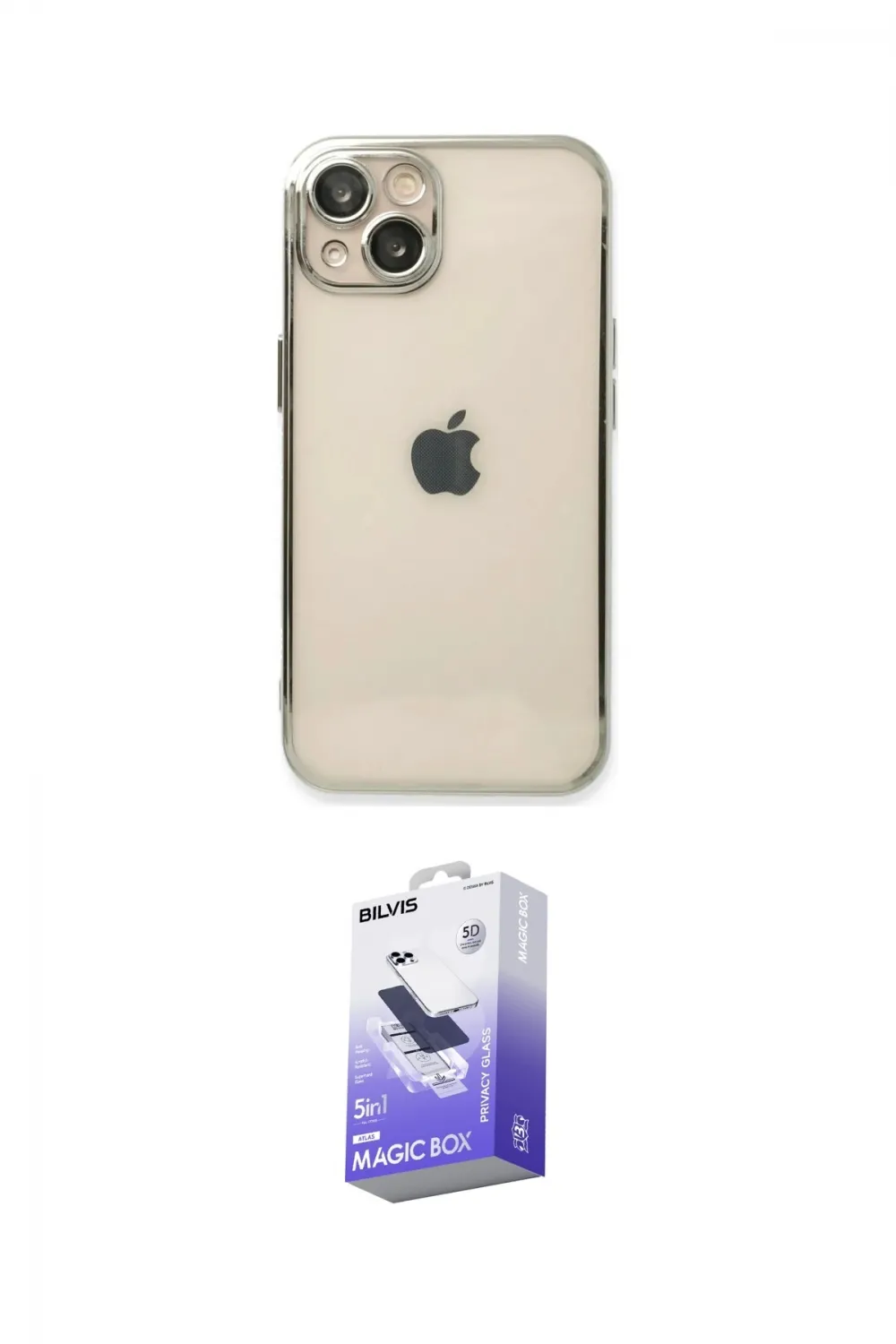 ieg™ iPhone 14 Kılıf Vadi Minimal - Siyah Bilvis 5in1 5D Magic Hayalet Cam Ekran Koruyucu
