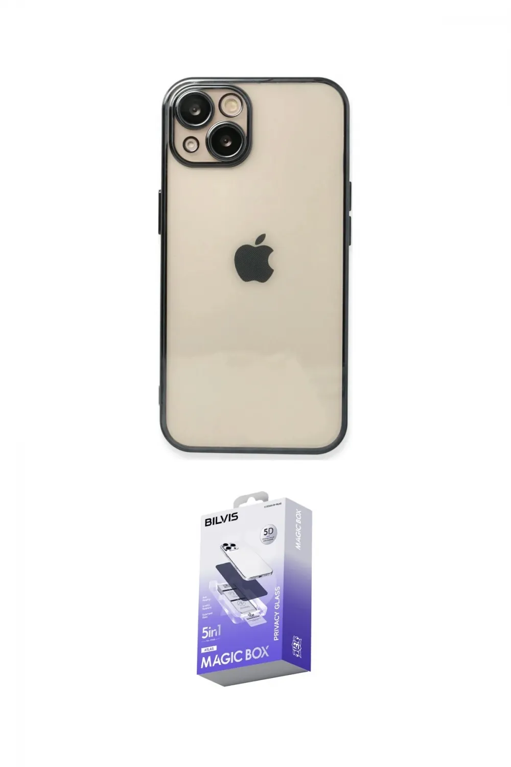 ieg™ iPhone 14 Kılıf Vadi Minimal - Siyah Bilvis 5in1 5D Magic Hayalet Cam Ekran Koruyucu