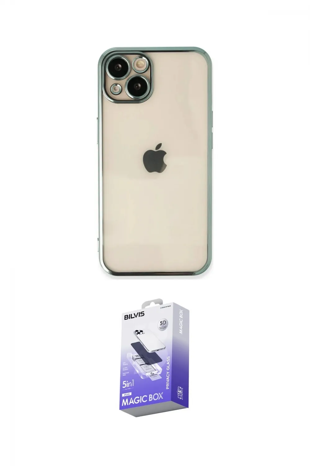 ieg™ iPhone 14 Kılıf Vadi Minimal - Siyah Bilvis 5in1 5D Magic Hayalet Cam Ekran Koruyucu