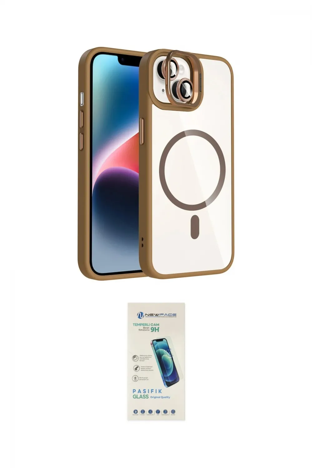 ieg™ iPhone 14 Kılıf Yadigar Asil Koleksiyonu - Şeffaf Pasifik Cam Ekran Koruyucu