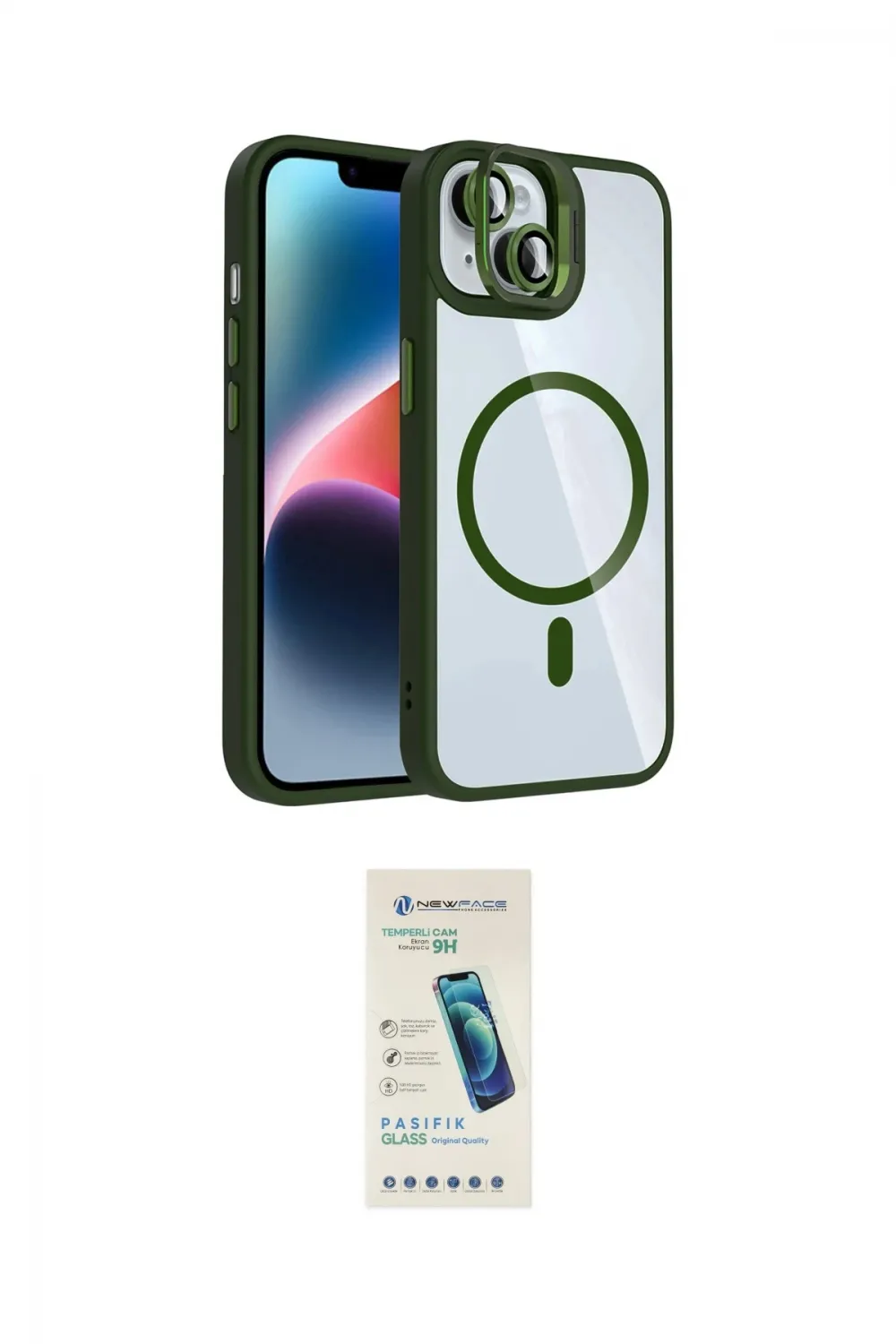 ieg™ iPhone 14 Kılıf Yadigar Asil Koleksiyonu - Şeffaf Pasifik Cam Ekran Koruyucu