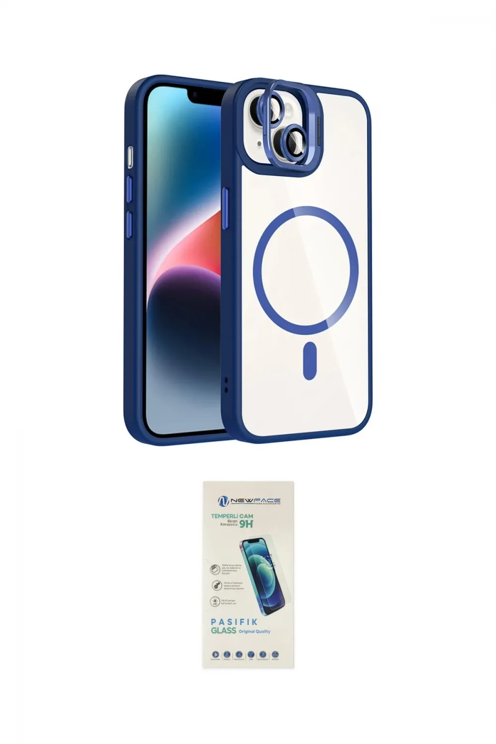 ieg™ iPhone 14 Kılıf Yadigar Asil Koleksiyonu - Şeffaf Pasifik Cam Ekran Koruyucu