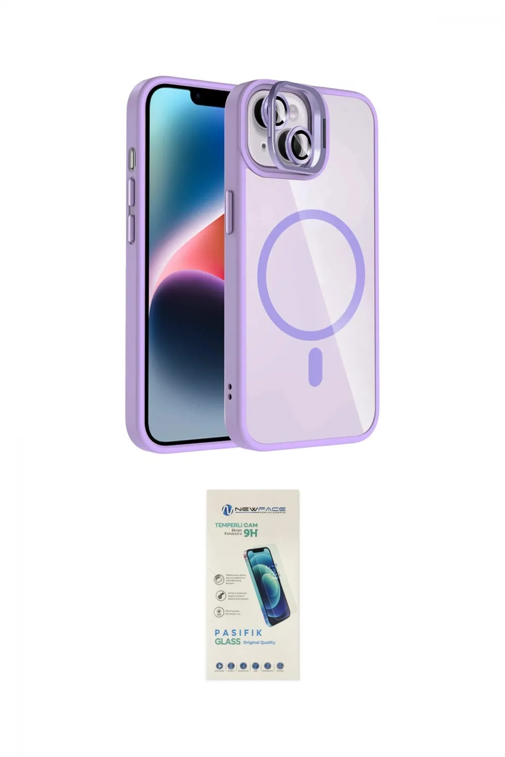 ieg™ iPhone 14 Kılıf Yadigar Asil Koleksiyonu - Şeffaf Pasifik Cam Ekran Koruyucu
