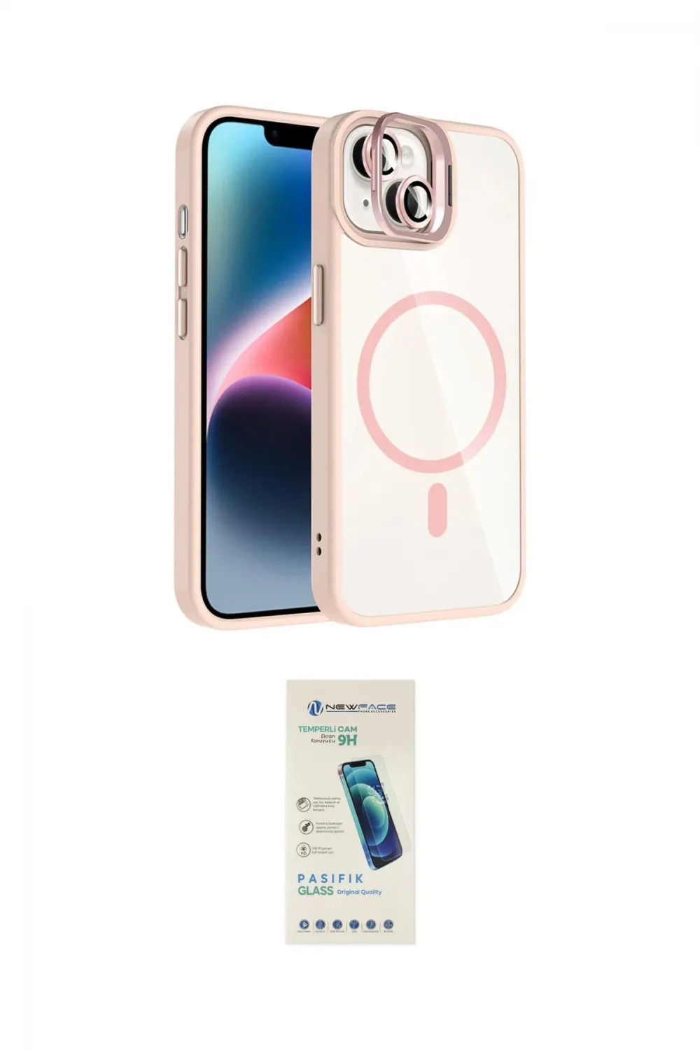 ieg™ iPhone 14 Kılıf Yadigar Asil Koleksiyonu - Şeffaf Pasifik Cam Ekran Koruyucu