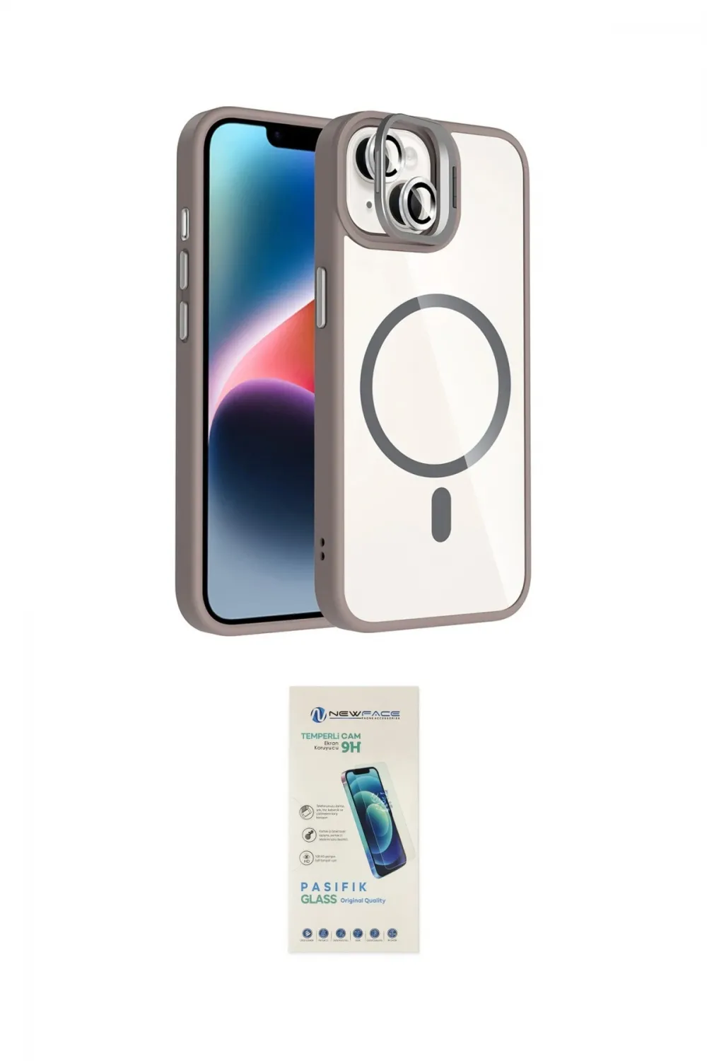 ieg™ iPhone 14 Kılıf Yadigar Asil Koleksiyonu - Şeffaf Pasifik Cam Ekran Koruyucu