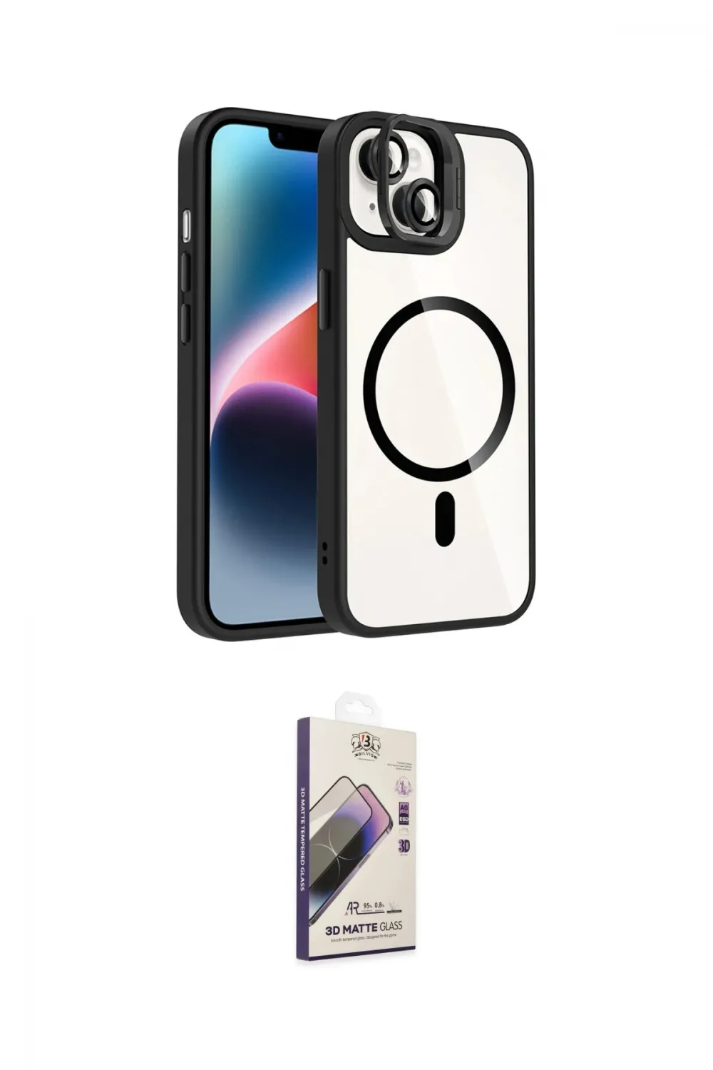 ieg™ iPhone 14 Kılıf Yadigar Asil Koleksiyonu - Siyah Bilvis 3D Mat Cam Ekran Koruyucu