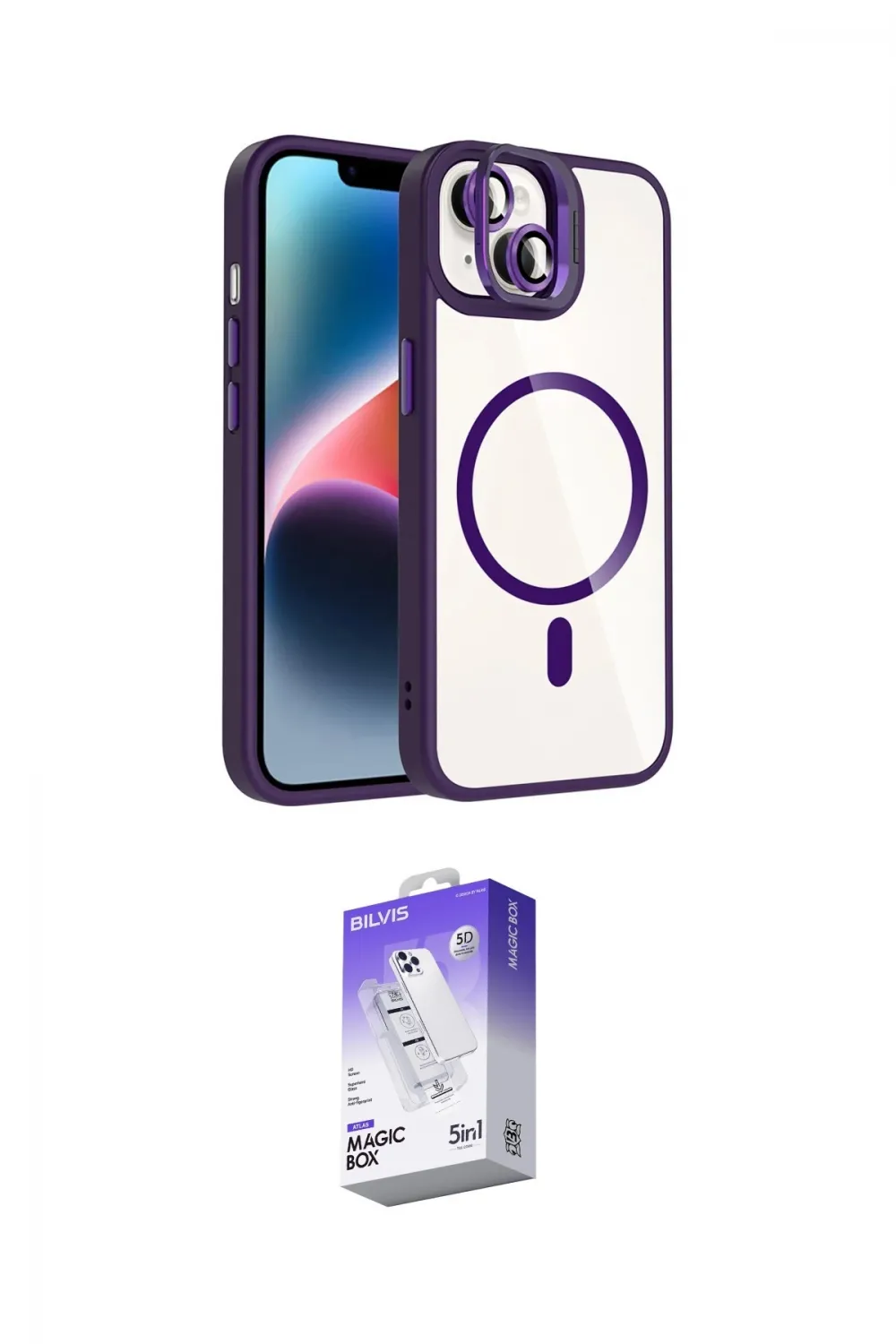 ieg™ iPhone 14 Kılıf Yadigar Asil Koleksiyonu - Siyah Bilvis 5in1 3D Magic Cam Ekran Koruyucu