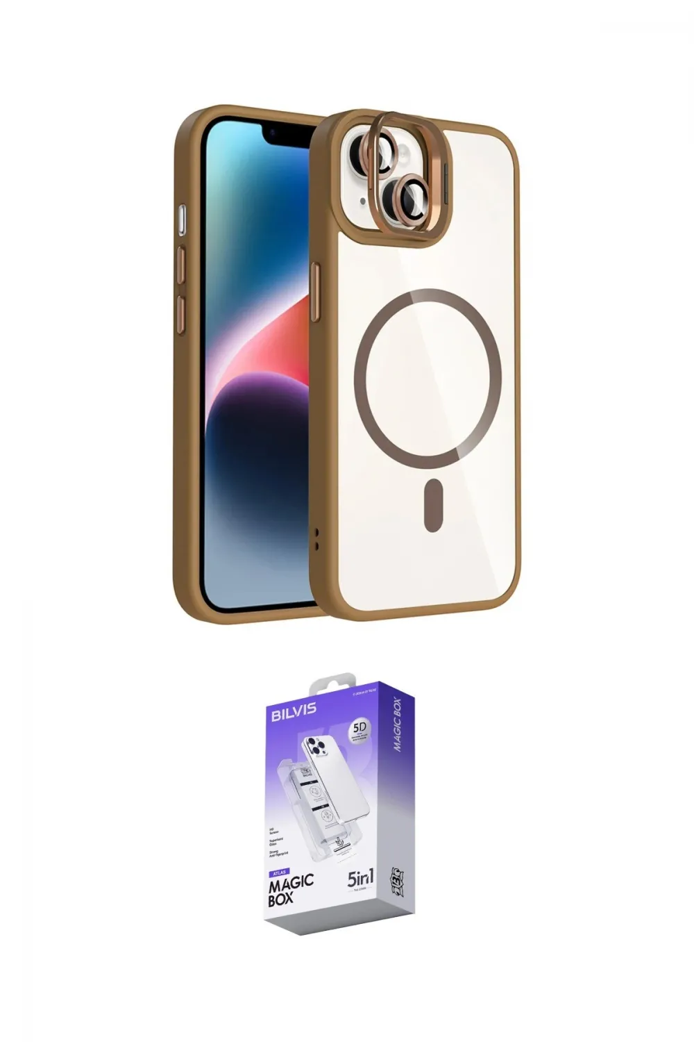 ieg™ iPhone 14 Kılıf Yadigar Asil Koleksiyonu - Siyah Bilvis 5in1 3D Magic Cam Ekran Koruyucu