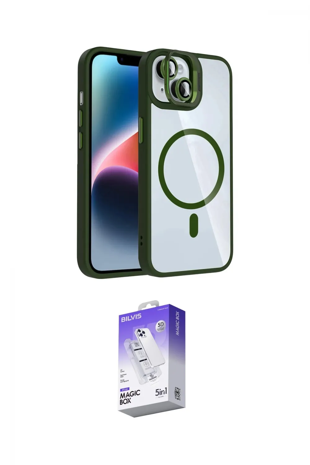 ieg™ iPhone 14 Kılıf Yadigar Asil Koleksiyonu - Siyah Bilvis 5in1 3D Magic Cam Ekran Koruyucu