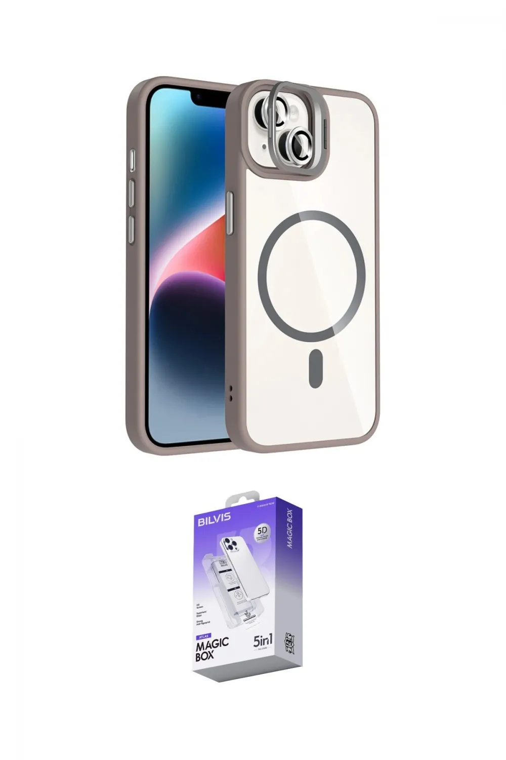 ieg™ iPhone 14 Kılıf Yadigar Asil Koleksiyonu - Siyah Bilvis 5in1 3D Magic Cam Ekran Koruyucu