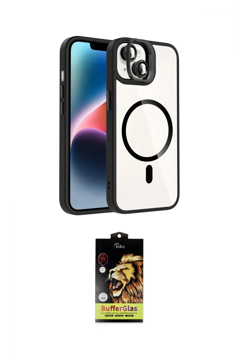 ieg™ iPhone 14 Kılıf Yadigar Asil Koleksiyonu - Siyah Buffer Cam Ekran Koruyucu