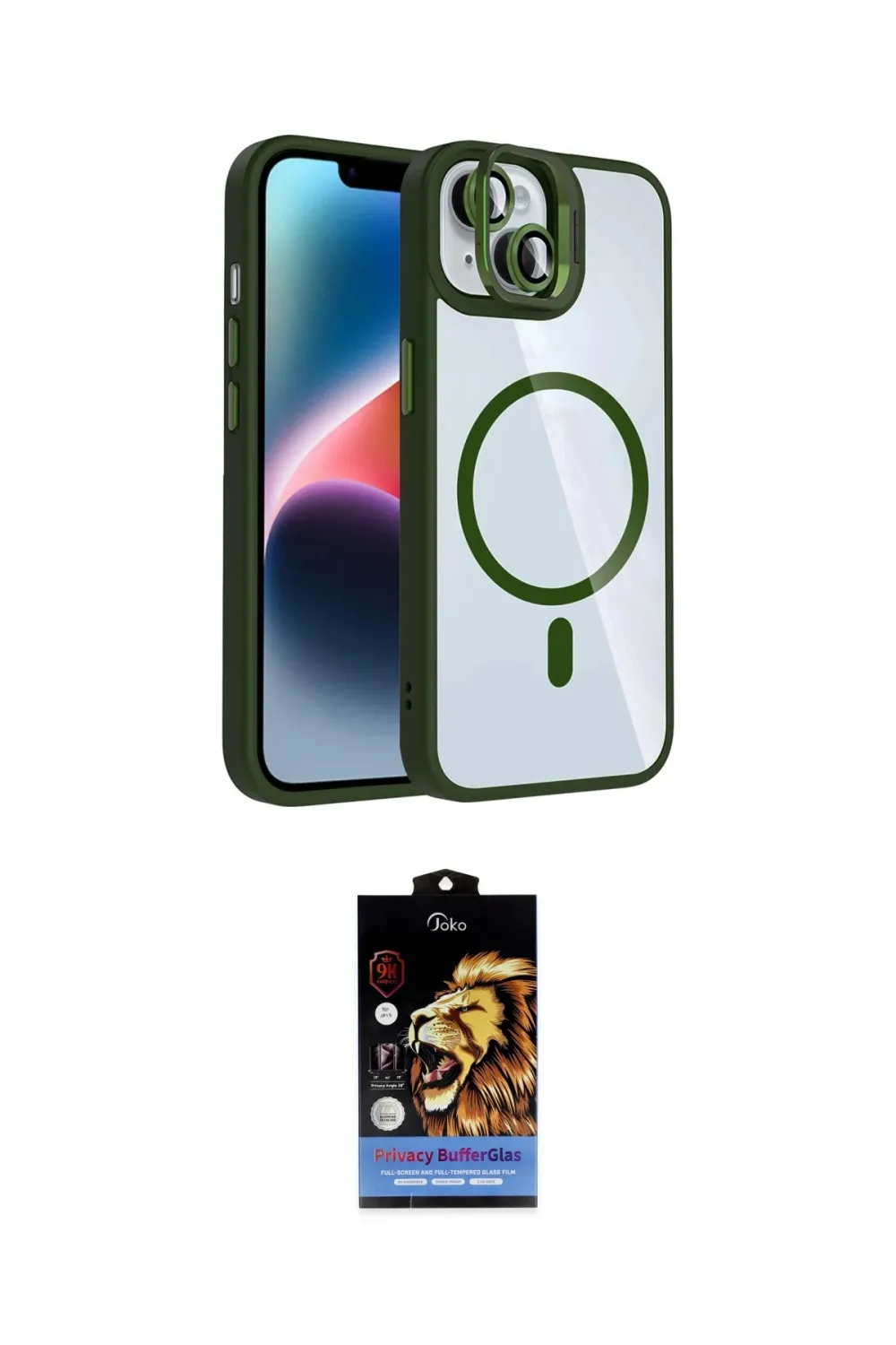 ieg™ iPhone 14 Kılıf Yadigar Asil Koleksiyonu - Siyah Buffer Hayalet Cam Ekran Koruyucu