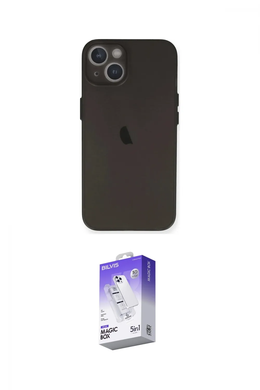 ieg™ iPhone 14 Kılıf Yadigar Yansıma Serisi - Siyah Bilvis 5in1 3D Magic Cam Ekran Koruyucu