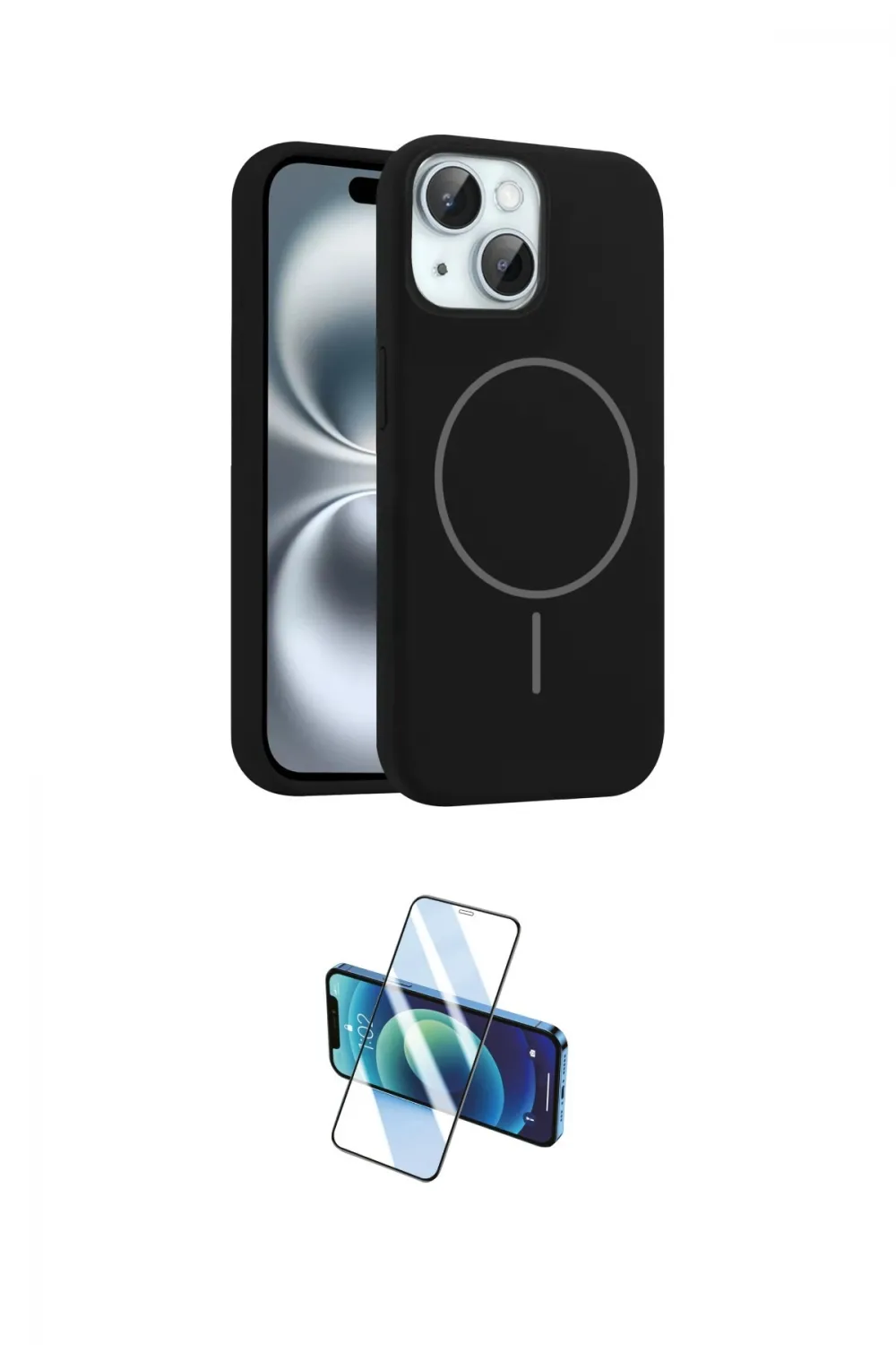 ieg™ iPhone 14 Kılıf Yankı Form Serisi - Siyah 3D Antistatik Cam Ekran Koruyucu