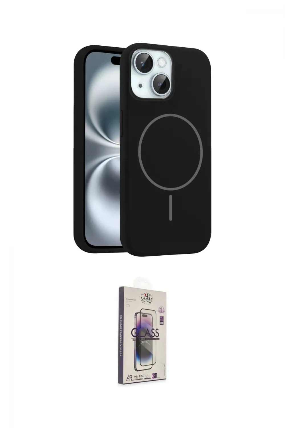 ieg™ iPhone 14 Kılıf Yankı Form Serisi - Siyah Bilvis 3D Cam Ekran Koruyucu