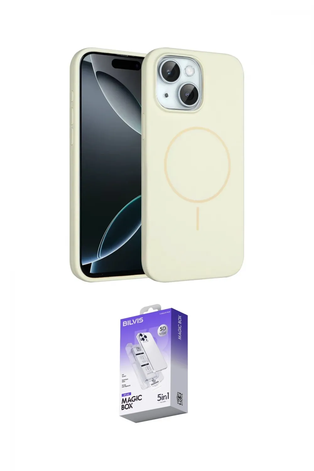 ieg™ iPhone 14 Kılıf Yankı Form Serisi - Siyah Bilvis 5in1 3D Magic Cam Ekran Koruyucu