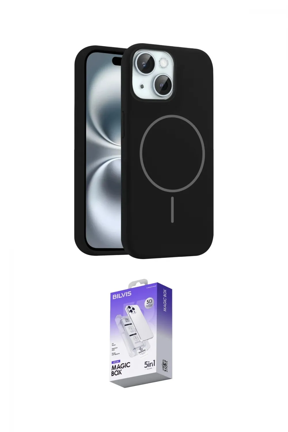 ieg™ iPhone 14 Kılıf Yankı Form Serisi - Siyah Bilvis 5in1 3D Magic Cam Ekran Koruyucu