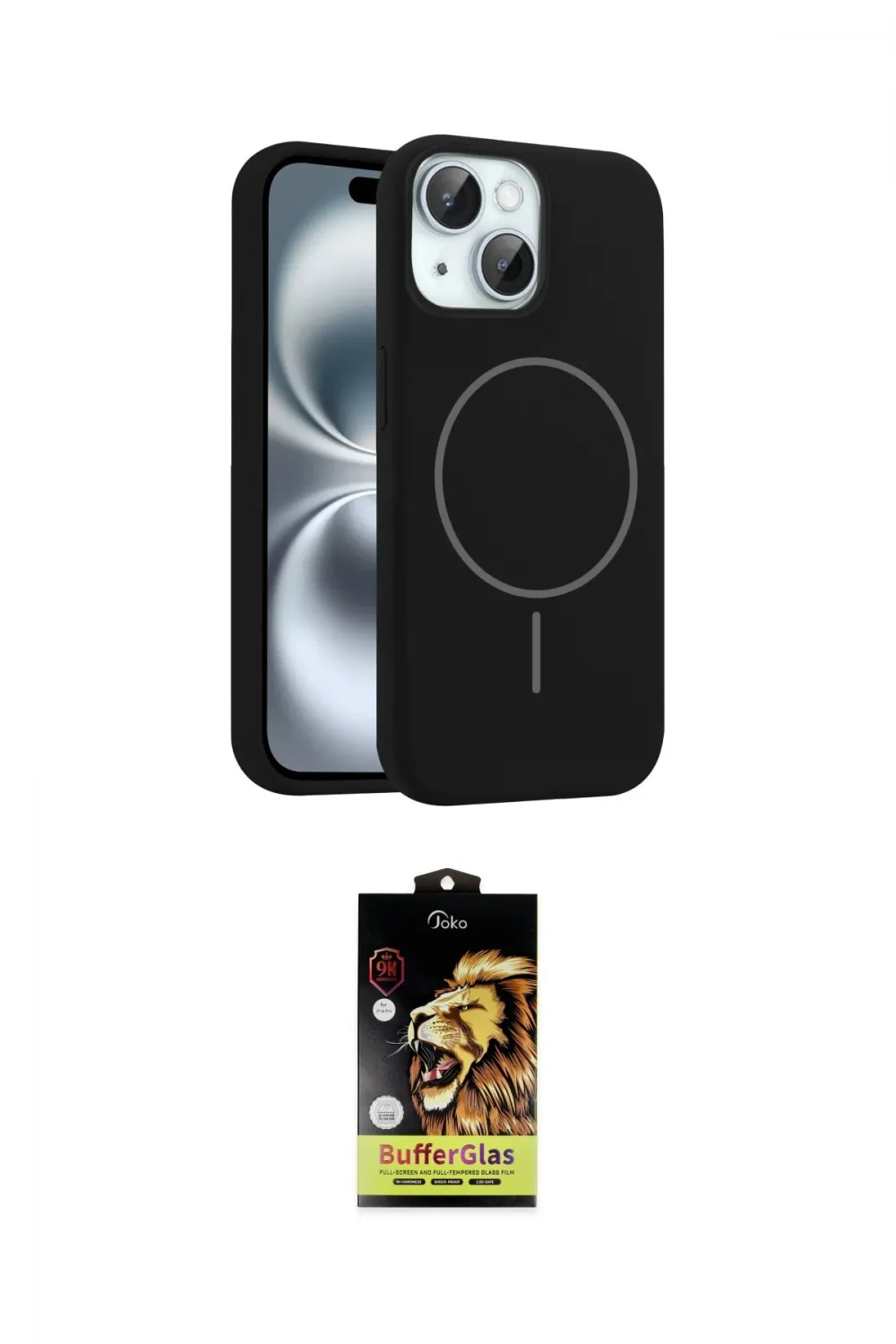 ieg™ iPhone 14 Kılıf Yankı Form Serisi - Siyah Buffer Cam Ekran Koruyucu