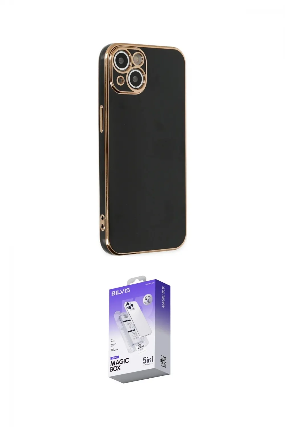 ieg™ iPhone 14 Kılıf Yankı Serisi - Siyah Bilvis 5in1 3D Magic Cam Ekran Koruyucu