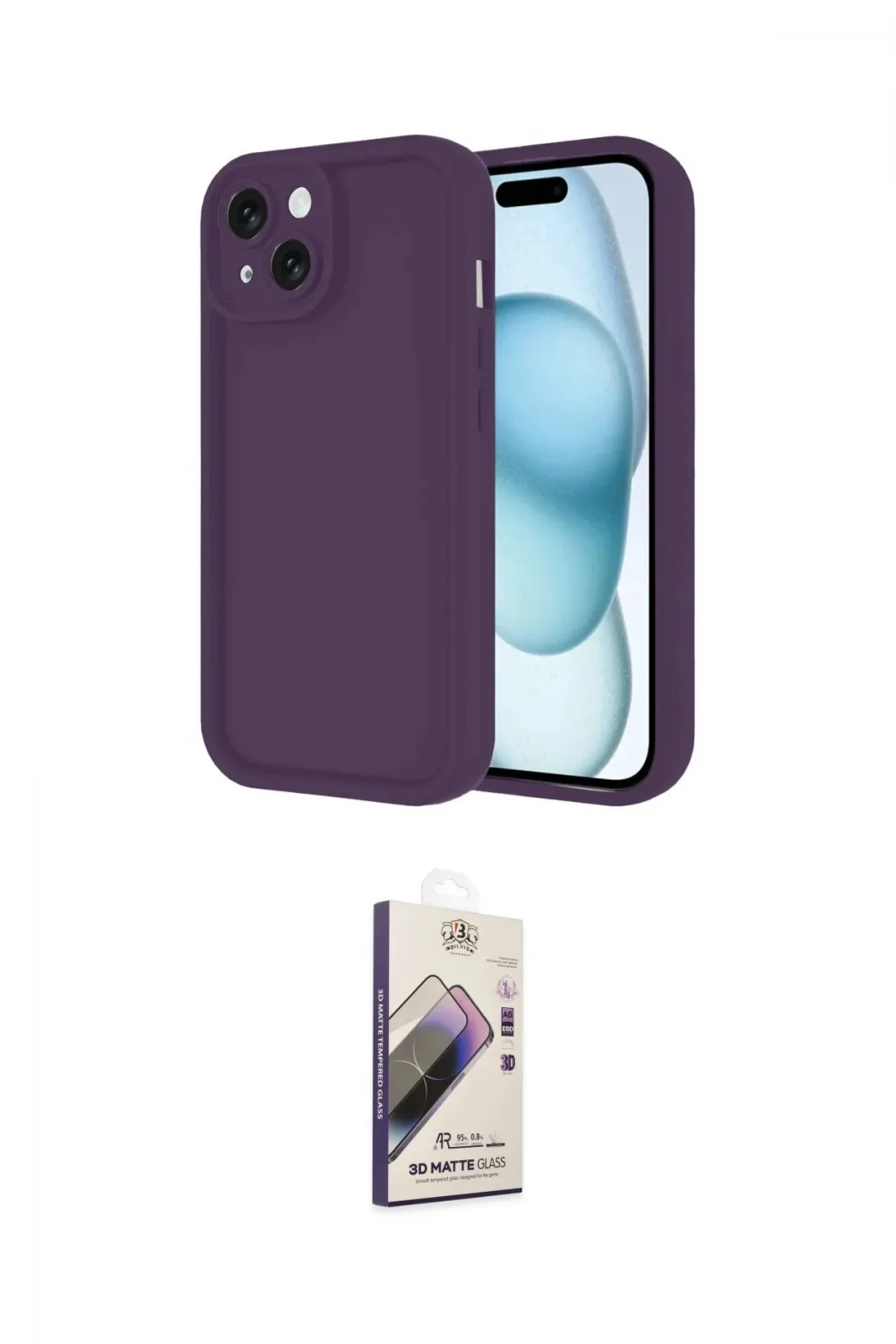 ieg™ iPhone 14 Kılıf Yankı Yansıma Özel Seri - Siyah Bilvis 3D Mat Cam Ekran Koruyucu