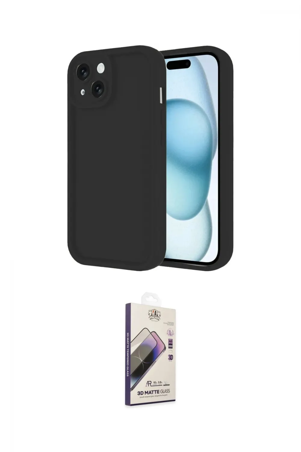 ieg™ iPhone 14 Kılıf Yankı Yansıma Özel Seri - Siyah Bilvis 3D Mat Cam Ekran Koruyucu