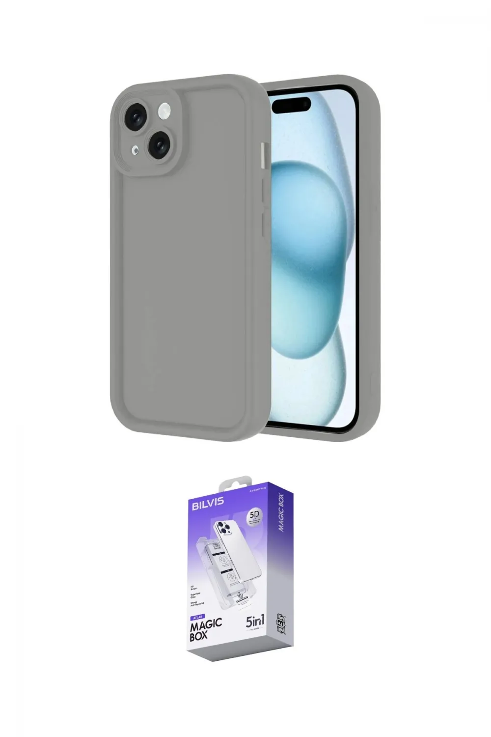 ieg™ iPhone 14 Kılıf Yankı Yansıma Özel Seri - Siyah Bilvis 5in1 3D Magic Cam Ekran Koruyucu
