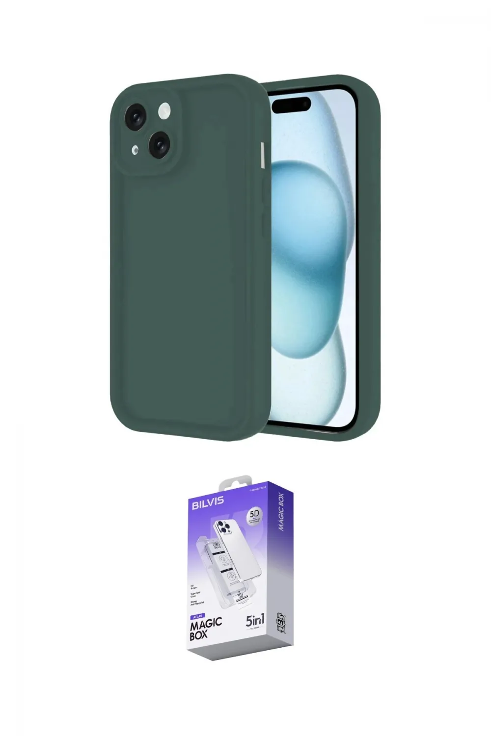 ieg™ iPhone 14 Kılıf Yankı Yansıma Özel Seri - Siyah Bilvis 5in1 3D Magic Cam Ekran Koruyucu
